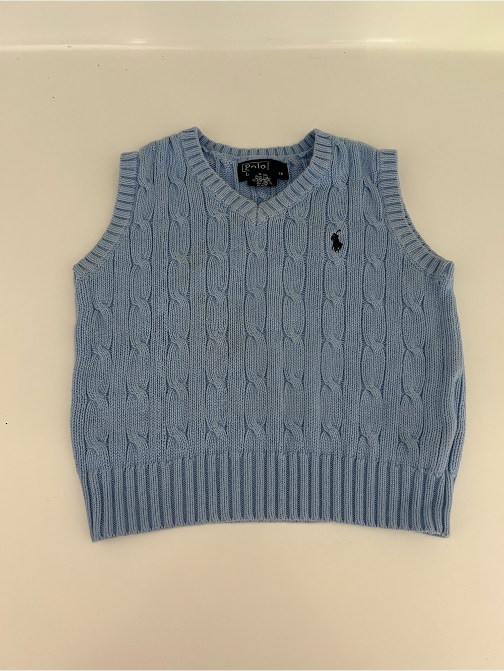 Polo Ralph Lauren Light Blue Cable Knit V-Neck Vest - Size 2T